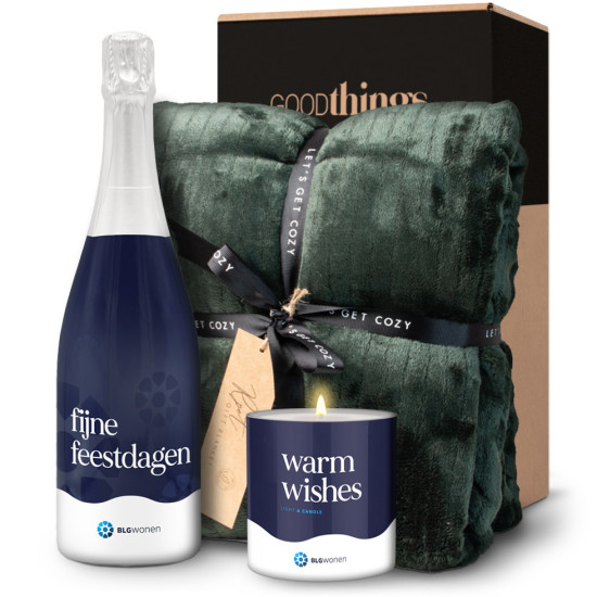 Gepersonaliseerd Wellnesspakket - Kaars + Cava + Plaid